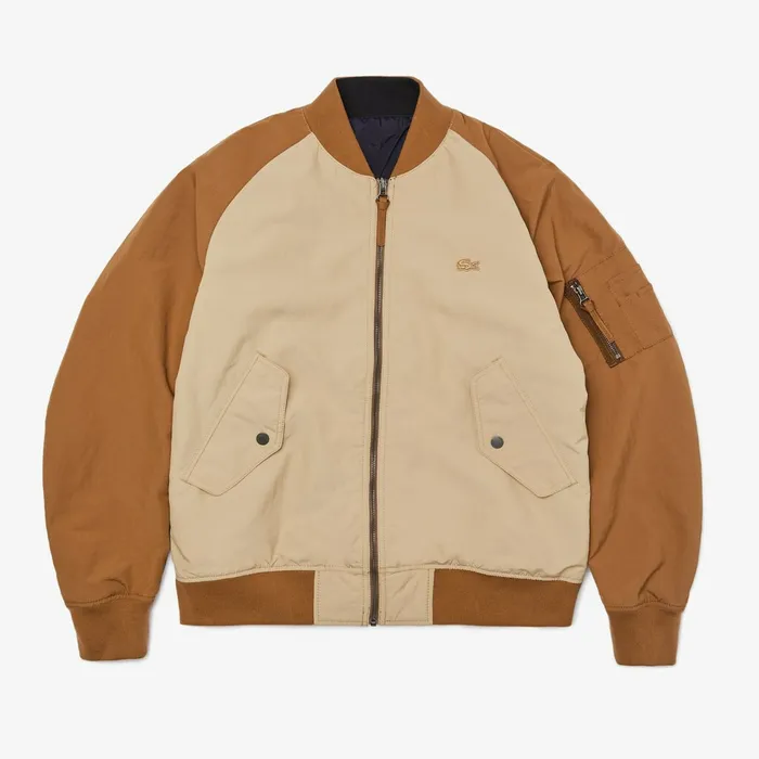 BiColor Reversible Lightweight Bomber BeigeBrownNavy Blue Mens Lacoste Jackets and Coats Outlet Factory