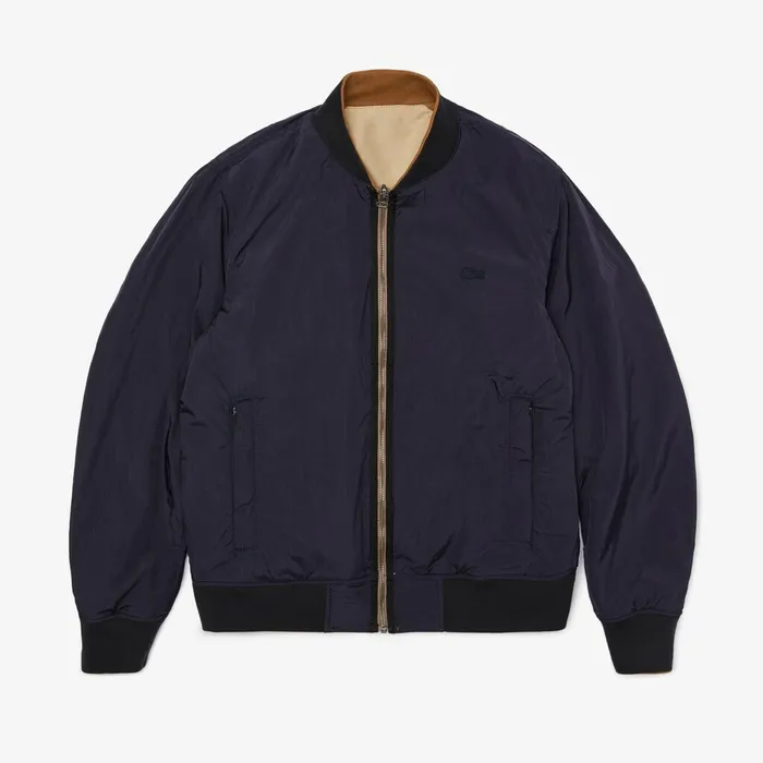 BiColor Reversible Lightweight Bomber BeigeBrownNavy Blue Mens Lacoste Jackets and Coats Outlet Factory