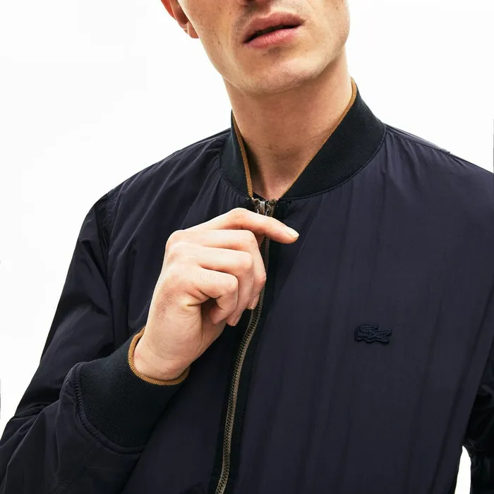 BiColor Reversible Lightweight Bomber BeigeBrownNavy Blue Mens Lacoste Jackets and Coats Outlet Factory