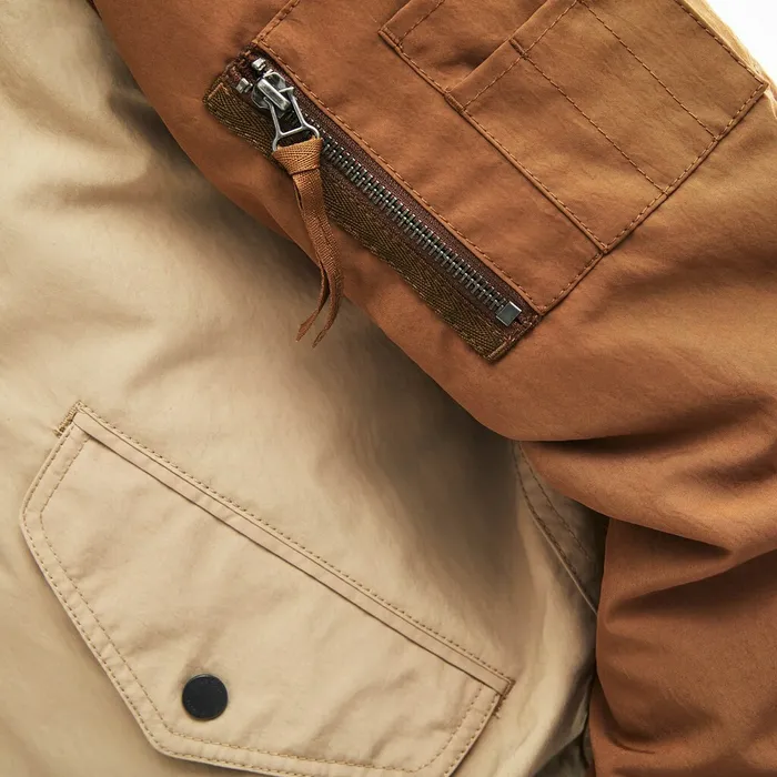 BiColor Reversible Lightweight Bomber BeigeBrownNavy Blue Mens Lacoste Jackets and Coats Outlet Factory