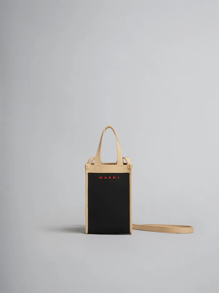 Black And Beige Jacquard Mini Shoulder Bag Men Marni Crossbody Bags