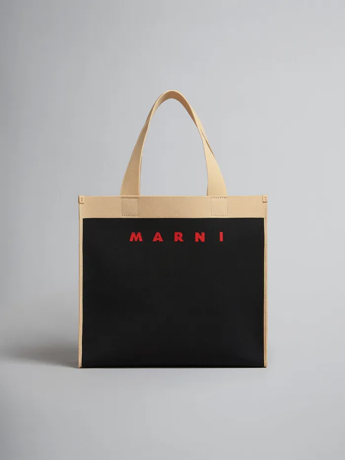 Black And Beige Jacquard Shopping Bag Men Marni Tote Bags