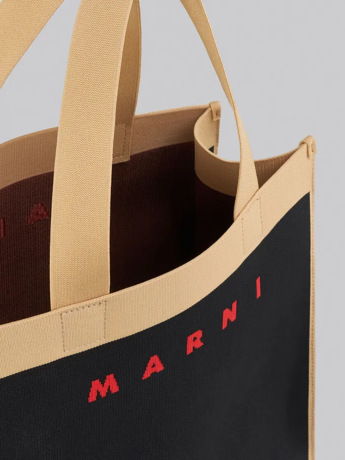 Black And Beige Jacquard Shopping Bag Men Marni Tote Bags