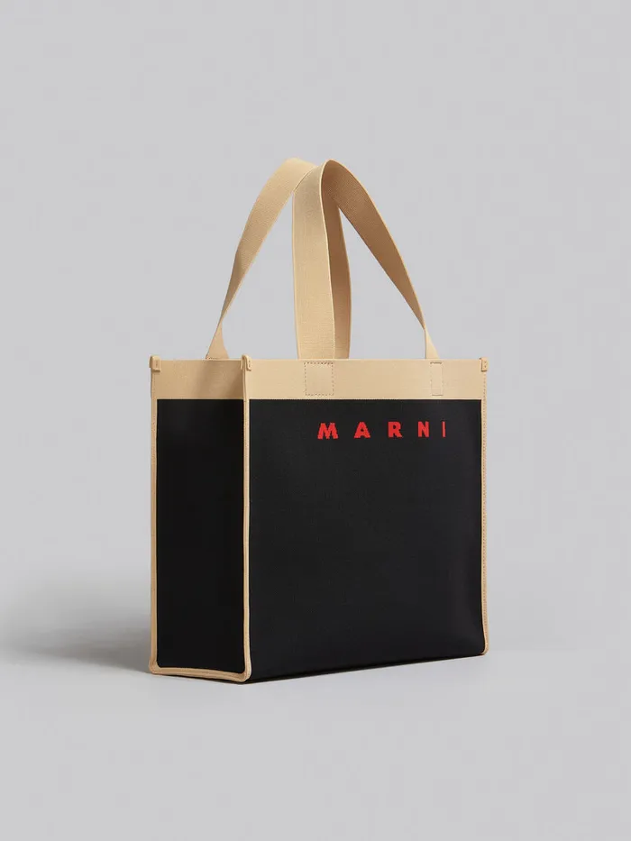 Black And Beige Jacquard Shopping Bag Men Marni Tote Bags