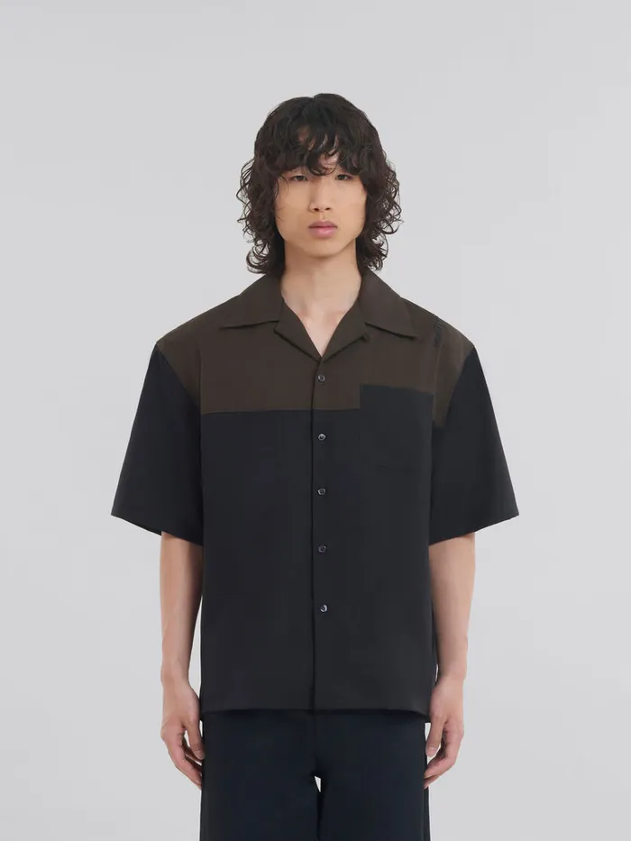 Black And Brown Wool Bowling Shirt Men Marni Tops and TShirts