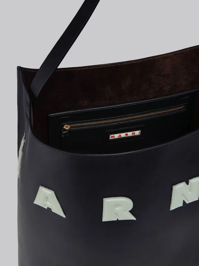 Black And White Leather Museo Hobo Bag With Patches Men Marni Tote Bags