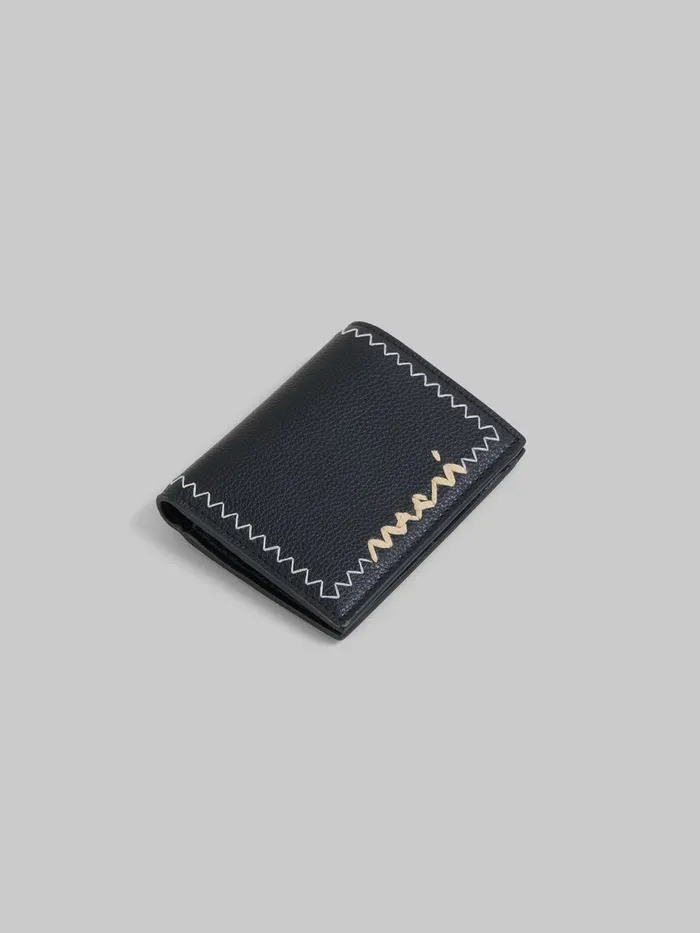 Black Bifold Wallet With Marni Mending Embroidery Women Marni Wallets and Small Leather Goods