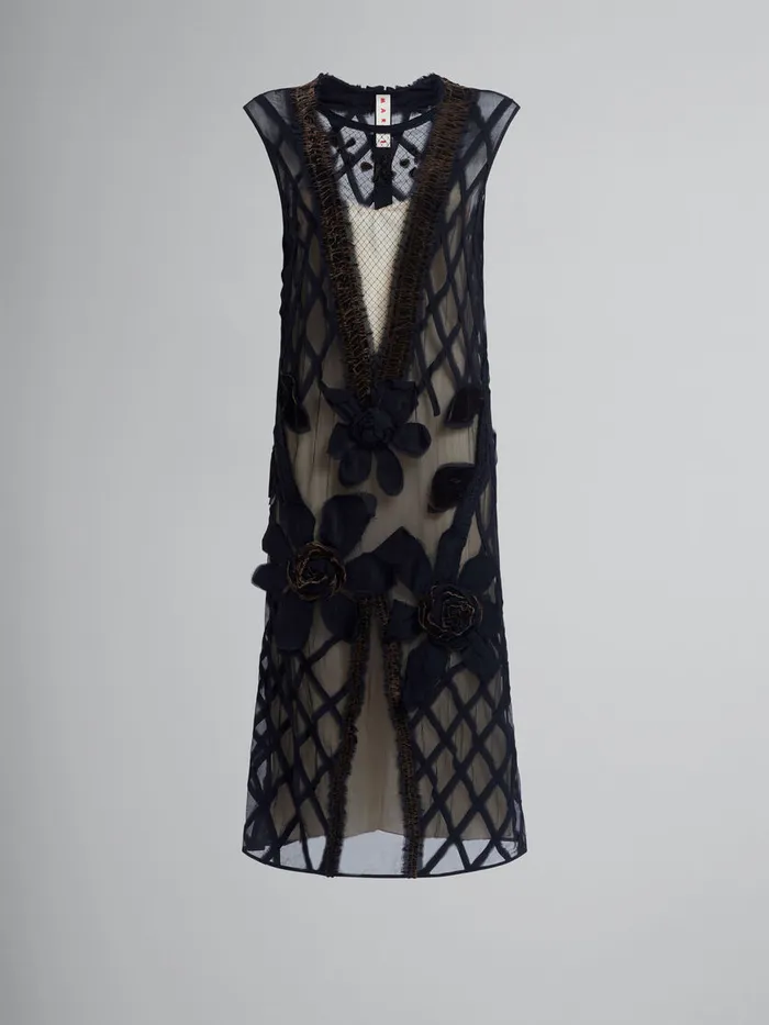 Black Chiffon Dress With Flower Appliqus Women Marni Dresses