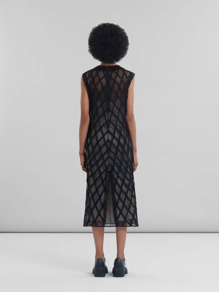 Black Chiffon Dress With Flower Appliqus Women Marni Dresses