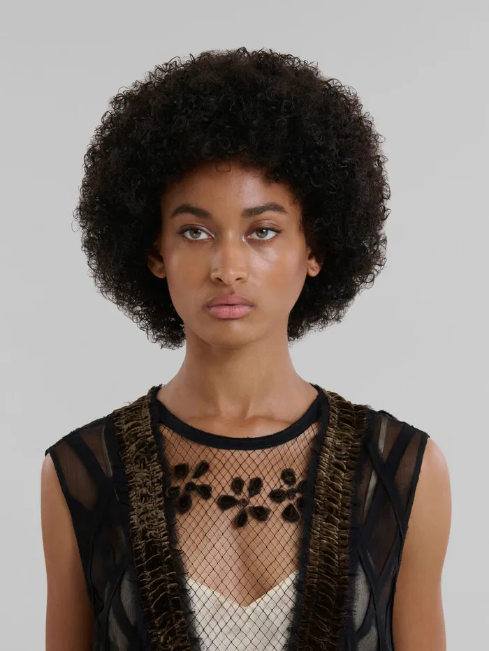 Black Chiffon Dress With Flower Appliqus Women Marni Dresses