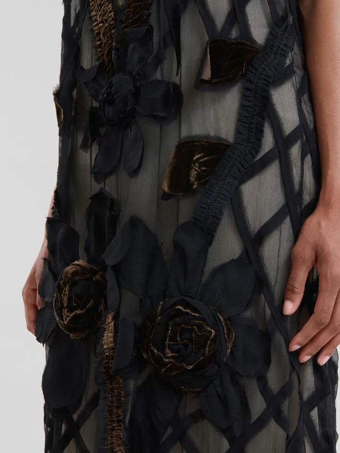 Black Chiffon Dress With Flower Appliqus Women Marni Dresses