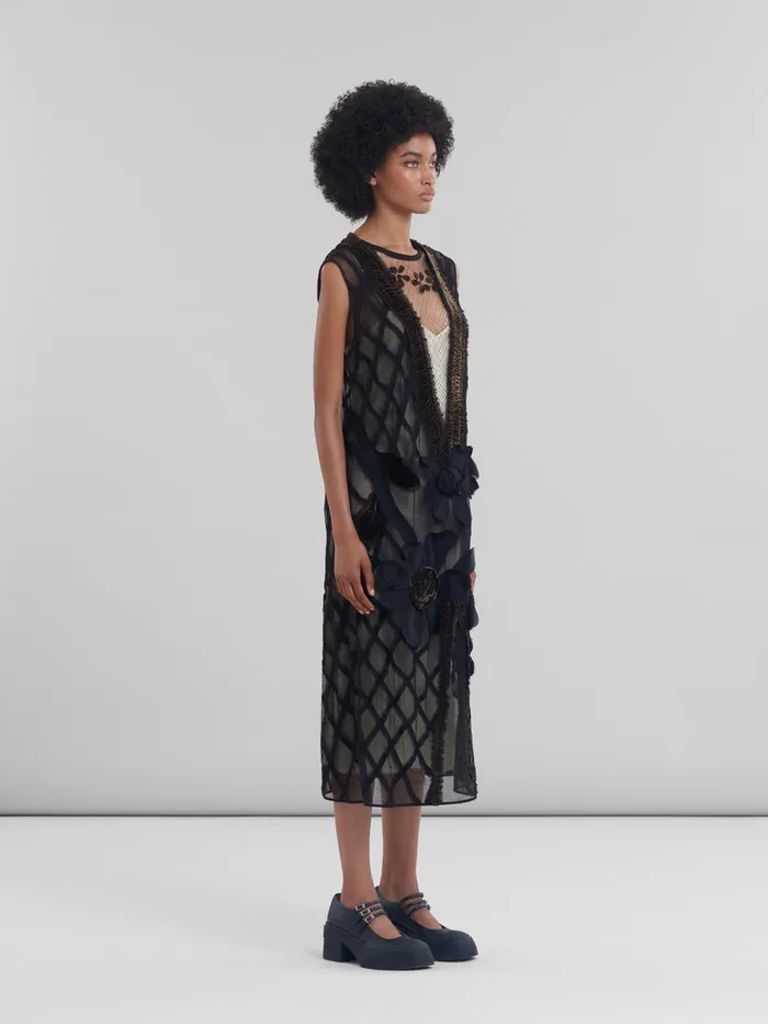 Black Chiffon Dress With Flower Appliqus Women Marni Dresses