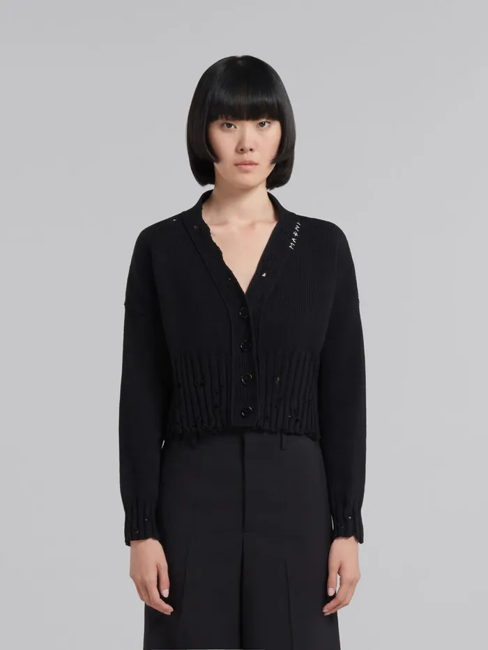 Black Cotton Cropped Cardigan Women Marni Knitwear