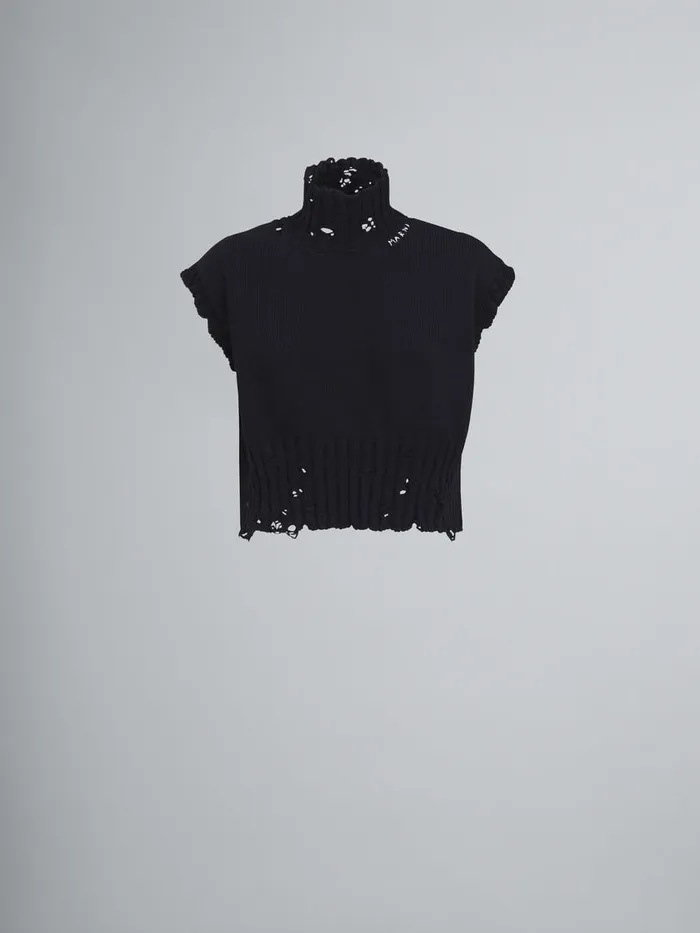 Black Cotton Cropped Vest Women Marni Knitwear
