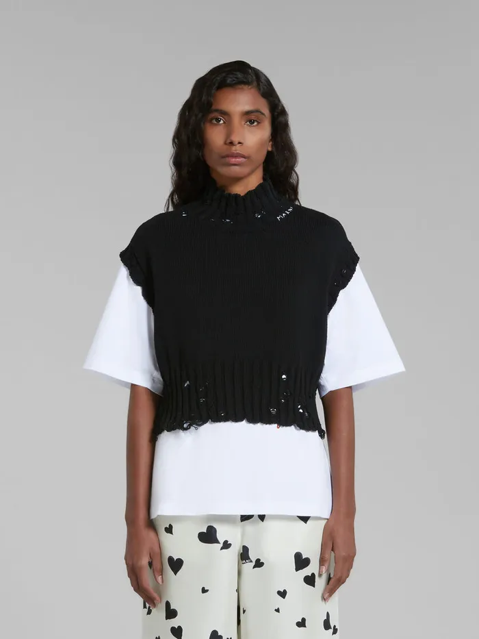 Black Cotton Cropped Vest Women Marni Knitwear