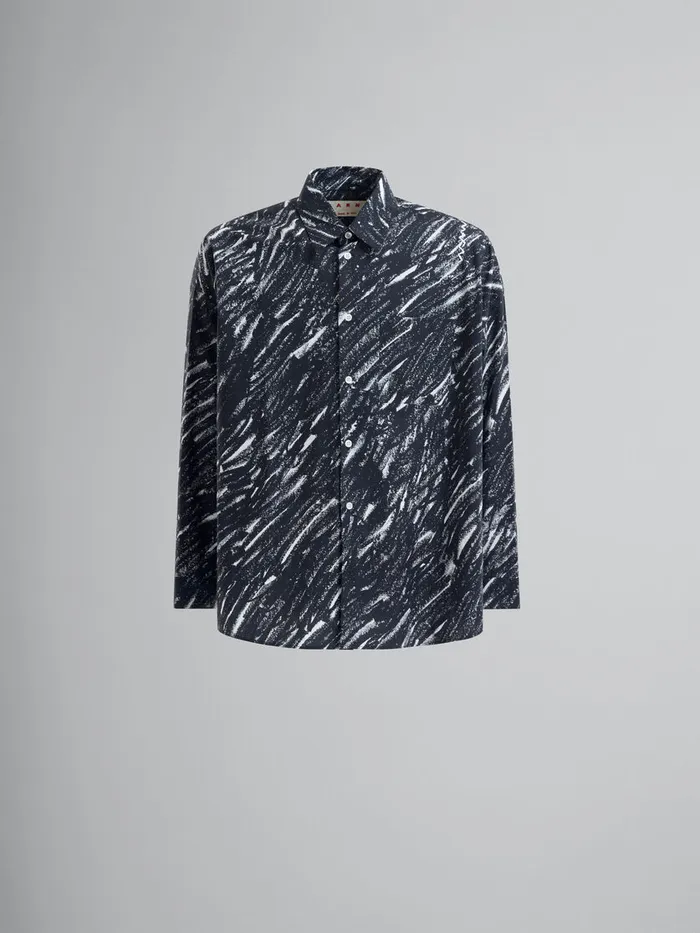 Black Crayon Print Organic Cotton Shirt Men Marni Tops and TShirts