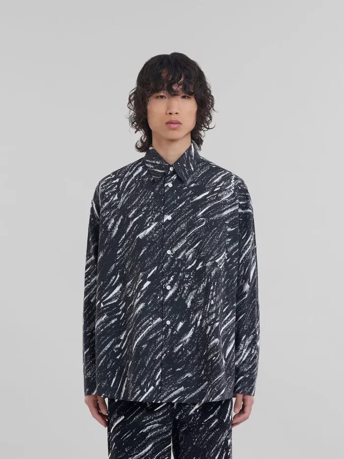 Black Crayon Print Organic Cotton Shirt Men Marni Tops and TShirts