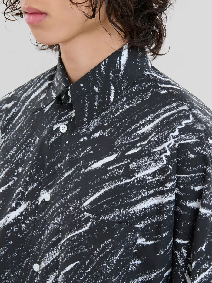 Black Crayon Print Organic Cotton Shirt Men Marni Tops and TShirts