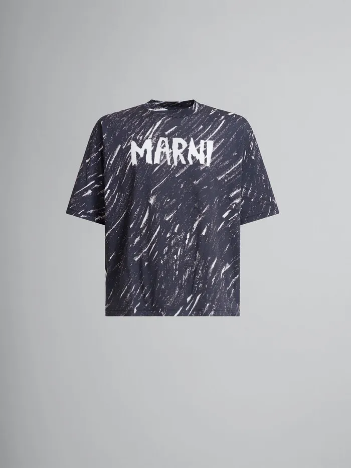 Black Crayon Print Organic Cotton Tshirt Men Marni Tops and TShirts