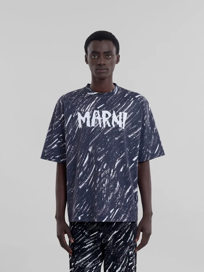 Black Crayon Print Organic Cotton Tshirt Men Marni Tops and TShirts