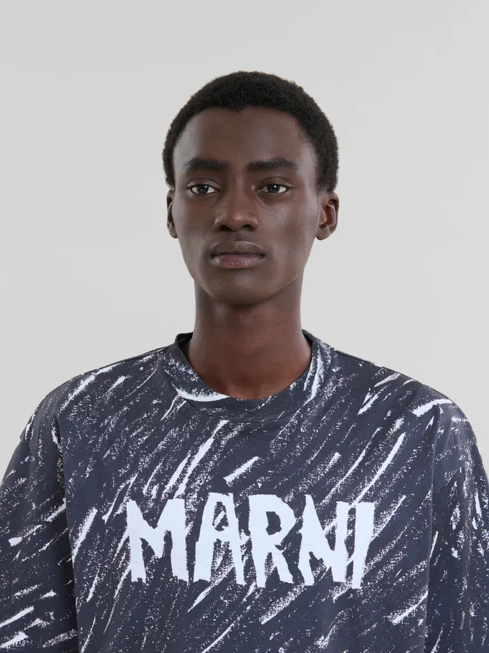 Black Crayon Print Organic Cotton Tshirt Men Marni Tops and TShirts