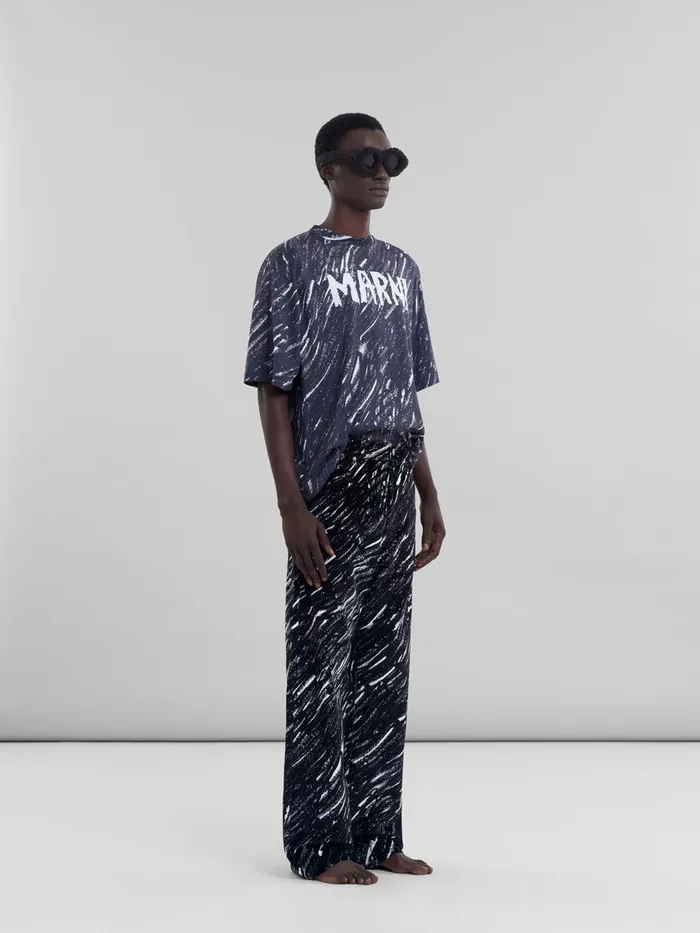 Black Crayon Print Organic Cotton Tshirt Men Marni Tops and TShirts