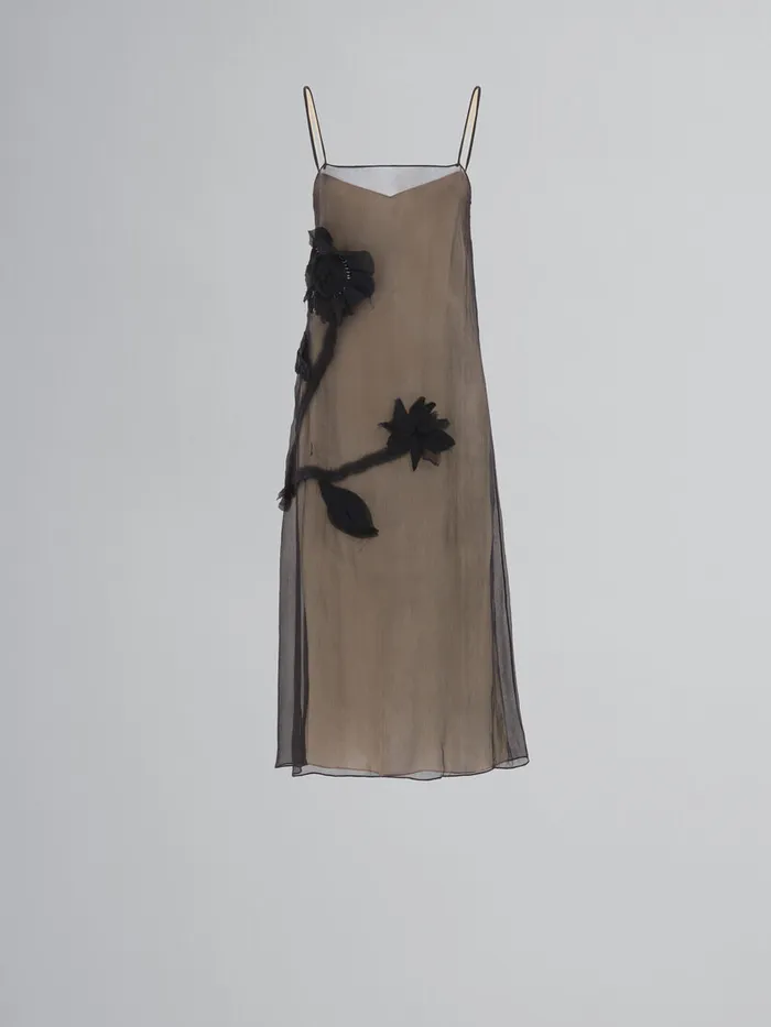 Black Crepon Slip Dress With Flower Appliqus Women Marni Dresses