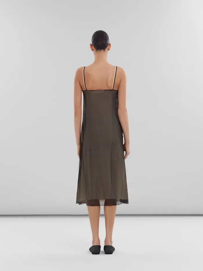 Black Crepon Slip Dress With Flower Appliqus Women Marni Dresses