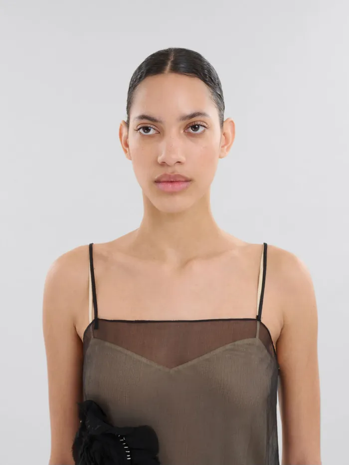 Black Crepon Slip Dress With Flower Appliqus Women Marni Dresses