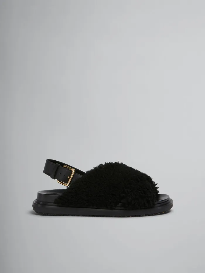 Black Curly Shearling Fussbett Slide Women Marni Fussbett