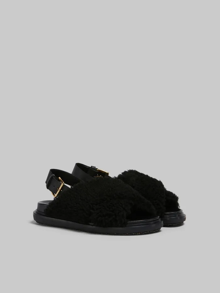 Black Curly Shearling Fussbett Slide Women Marni Fussbett