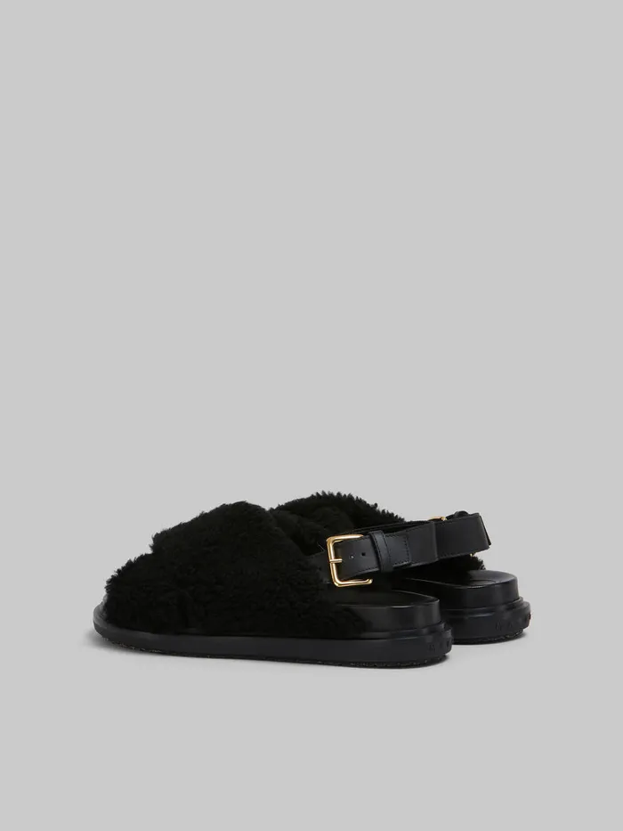 Black Curly Shearling Fussbett Slide Women Marni Fussbett