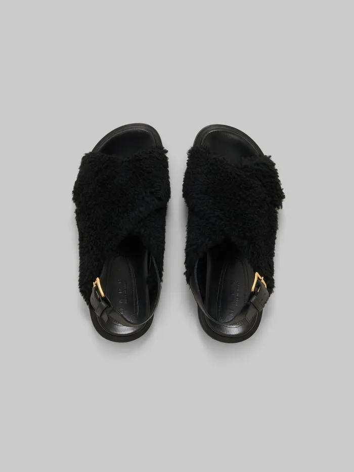 Black Curly Shearling Fussbett Slide Women Marni Fussbett