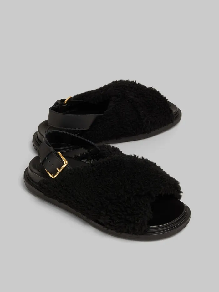 Black Curly Shearling Fussbett Slide Women Marni Fussbett