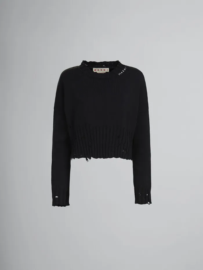 Black Dishevelled Cotton Cropped Jumper Women Marni Knitwear