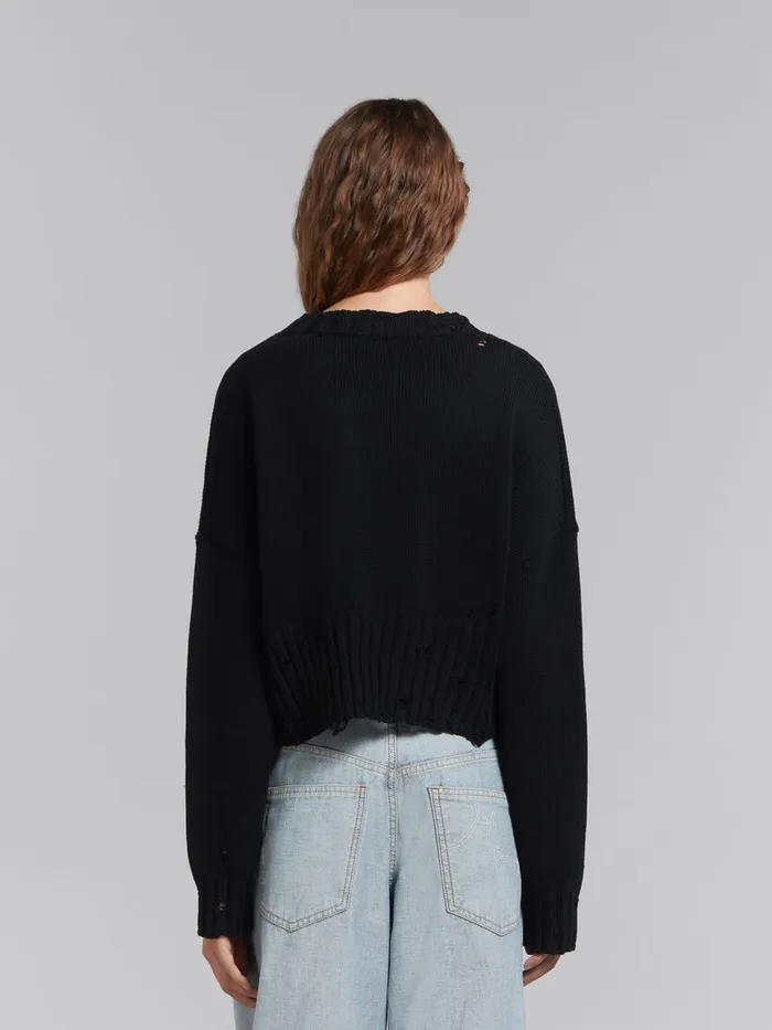 Black Dishevelled Cotton Cropped Jumper Women Marni Knitwear