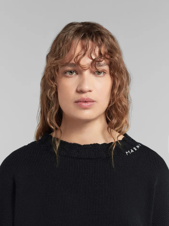 Black Dishevelled Cotton Cropped Jumper Women Marni Knitwear
