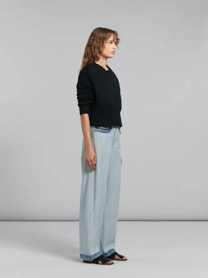 Black Dishevelled Cotton Cropped Jumper Women Marni Knitwear