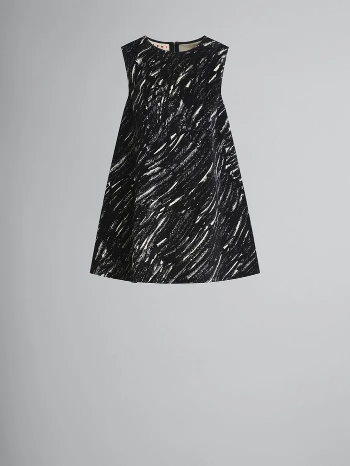 Black Flocked Denim Flared Dress With Crayon Print Women Marni Dresses