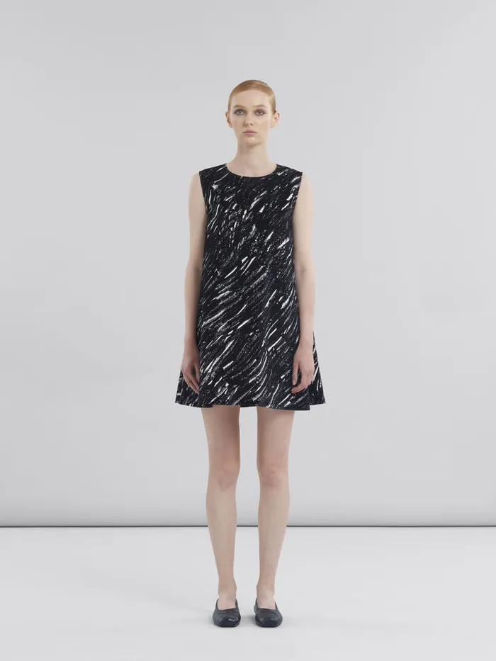 Black Flocked Denim Flared Dress With Crayon Print Women Marni Dresses