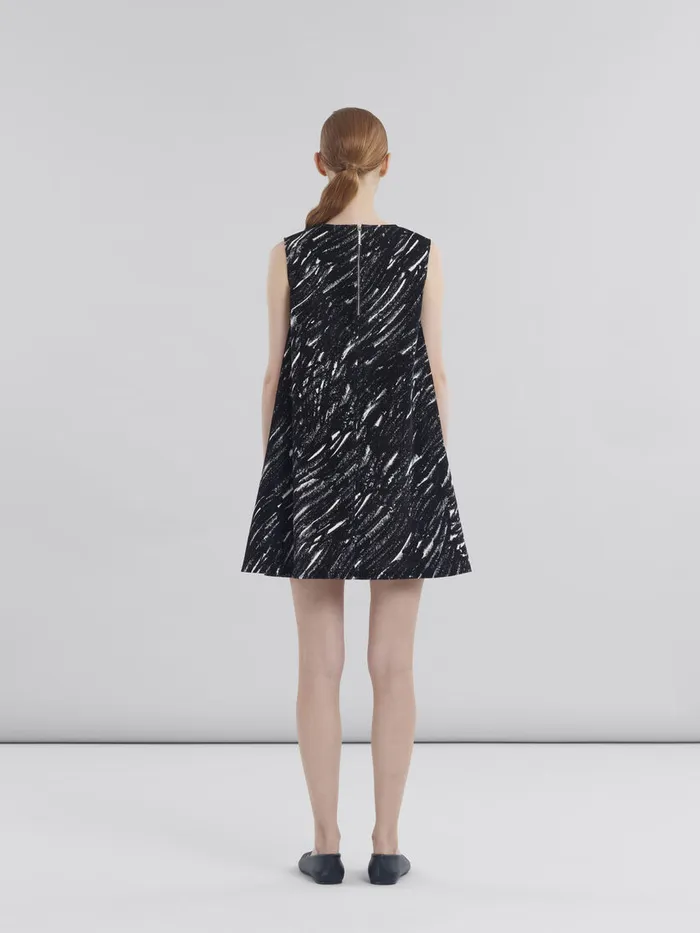 Black Flocked Denim Flared Dress With Crayon Print Women Marni Dresses