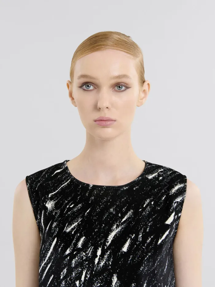 Black Flocked Denim Flared Dress With Crayon Print Women Marni Dresses