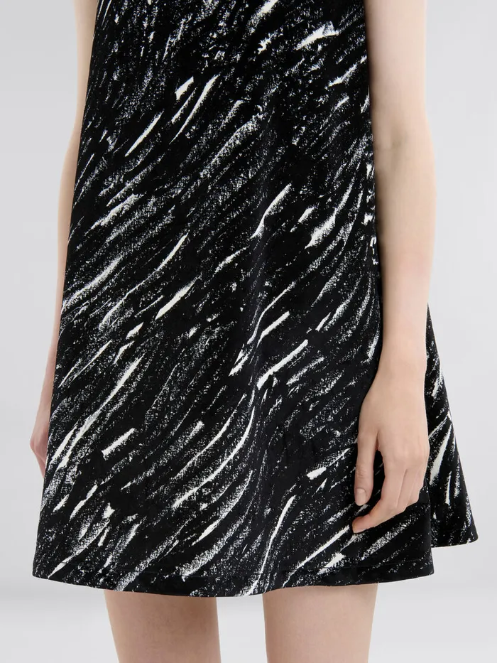 Black Flocked Denim Flared Dress With Crayon Print Women Marni Dresses