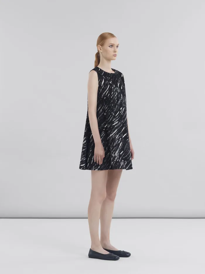 Black Flocked Denim Flared Dress With Crayon Print Women Marni Dresses