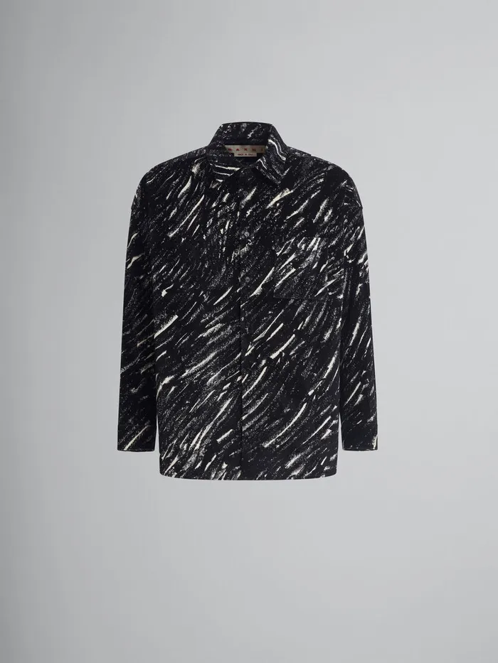 Black Flocked Denim Oversized Shirt With Crayon Print Men Marni Tops and TShirts