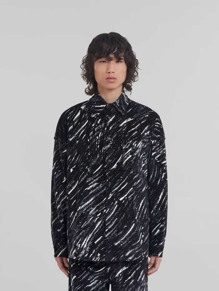 Black Flocked Denim Oversized Shirt With Crayon Print Men Marni Tops and TShirts