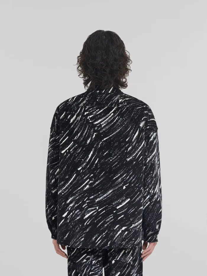 Black Flocked Denim Oversized Shirt With Crayon Print Men Marni Tops and TShirts