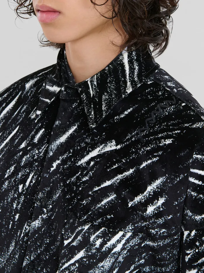 Black Flocked Denim Oversized Shirt With Crayon Print Men Marni Tops and TShirts