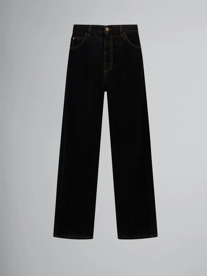 Black Flocked Denim Wideleg Jeans Men Marni Pants