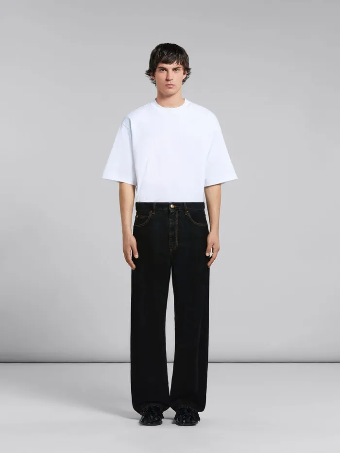 Black Flocked Denim Wideleg Jeans Men Marni Pants